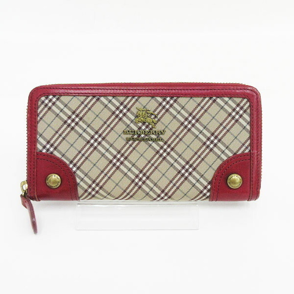 BURBERRY BLUE LABEL Round Zip Long Wallet Brown Red